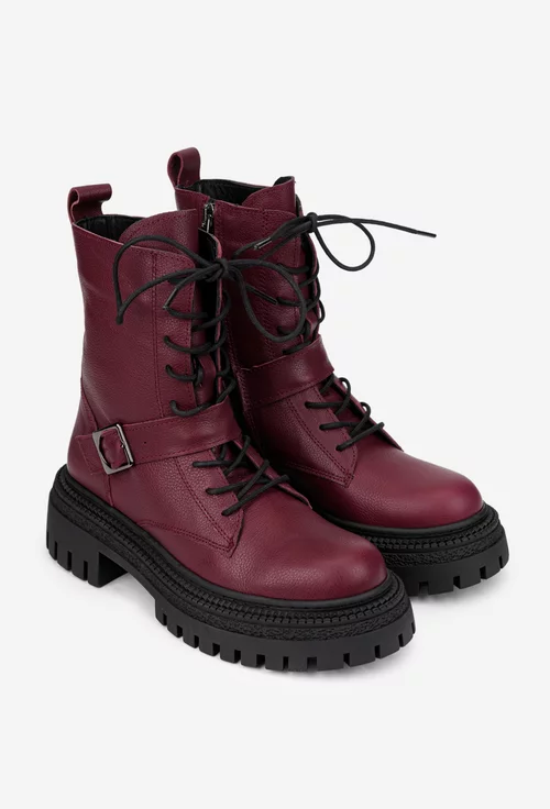 Ghete dama NUR burgundy din piele naturala
