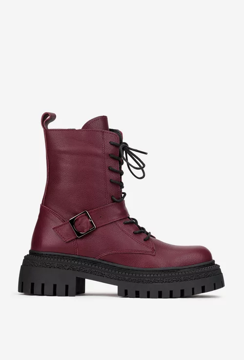 Ghete dama NUR burgundy din piele naturala