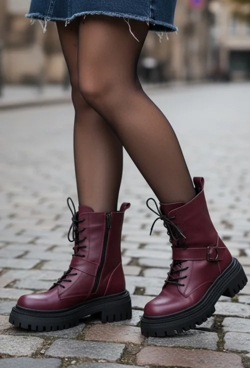 Ghete dama NUR burgundy din piele naturala