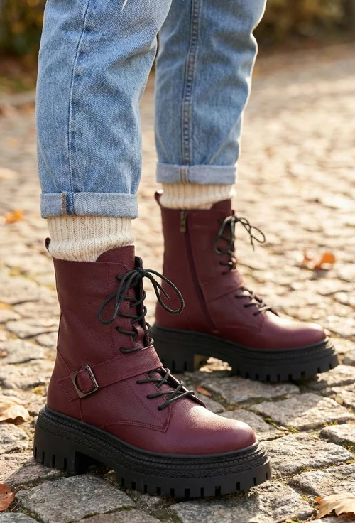 Ghete dama NUR burgundy din piele naturala