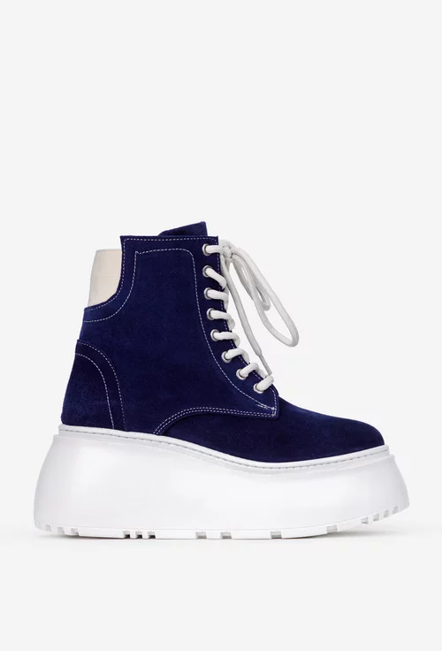 Ghete dama NUR cu platforma din piele intoarsa bleumarin