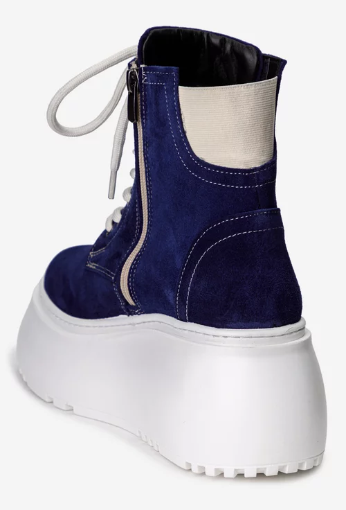 Ghete dama NUR cu platforma din piele intoarsa bleumarin