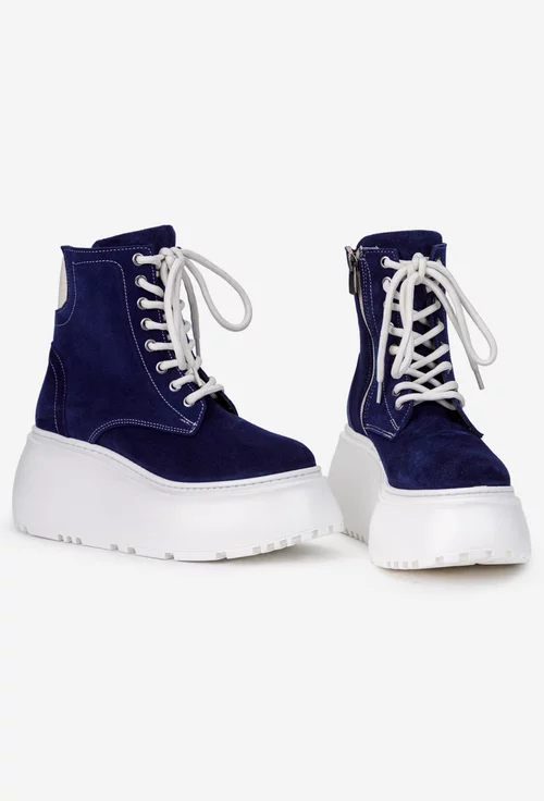 Ghete dama NUR cu platforma din piele intoarsa bleumarin