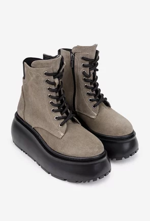 Ghete dama NUR cu platforma din piele intoarsa taupe