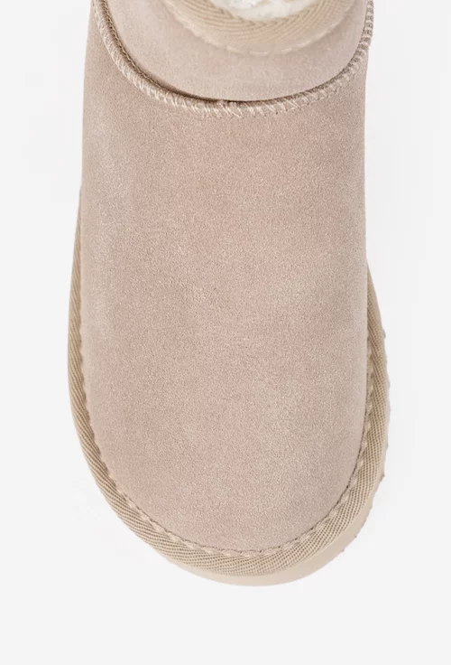 Ghete dama NUR din piele intoarsa bej imblanite