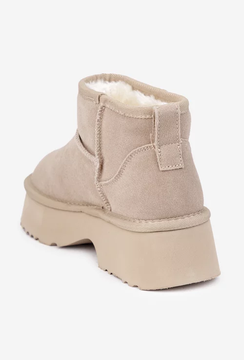 Ghete dama NUR din piele intoarsa bej imblanite