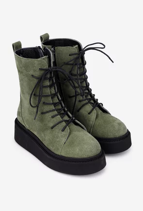 Ghete dama NUR din piele intoarsa kaki