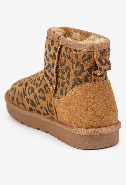 Ghete dama NUR din piele intoarsa maro animal print cu blanita