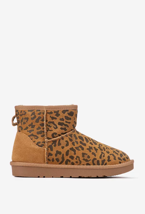 Ghete dama NUR din piele intoarsa maro animal print cu blanita