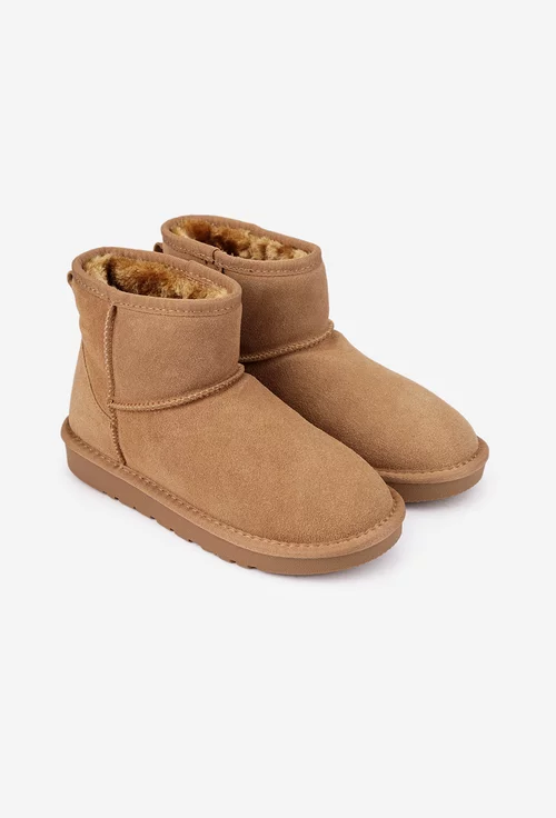 Ghete dama NUR din piele intoarsa maro cu blanita