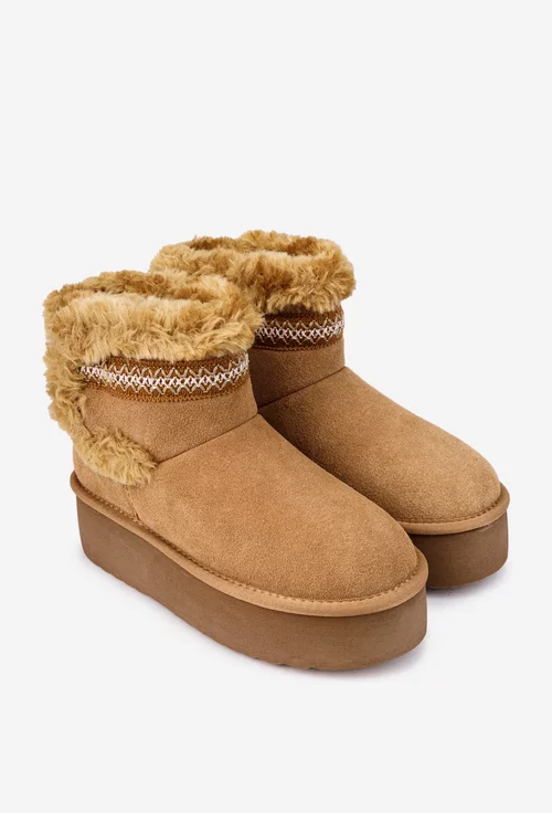 Ghete dama NUR din piele intoarsa maro cu model