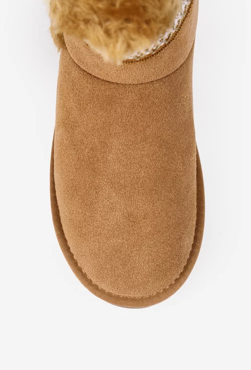 Ghete dama NUR din piele intoarsa maro cu model