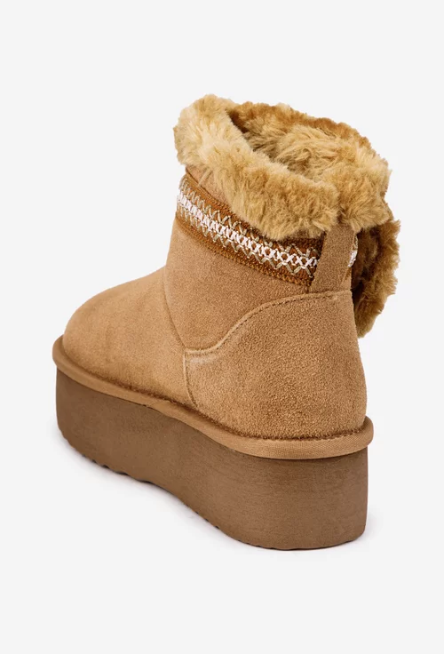 Ghete dama NUR din piele intoarsa maro cu model