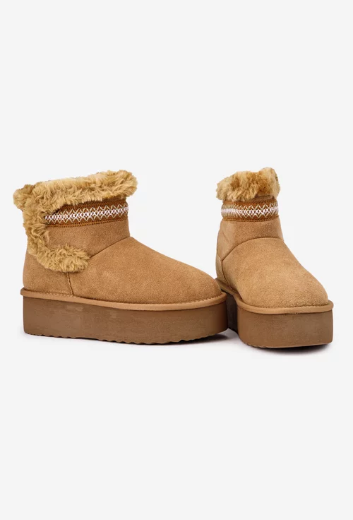 Ghete dama NUR din piele intoarsa maro cu model