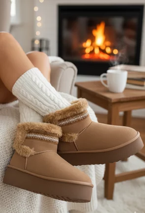 Ghete dama NUR din piele intoarsa maro cu model