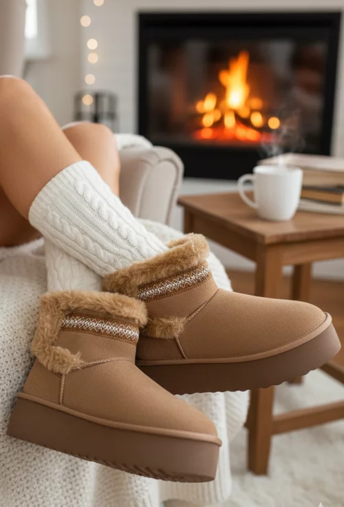 Ghete dama NUR din piele intoarsa maro cu model