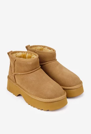 Ghete dama NUR din piele intoarsa maro imblanite