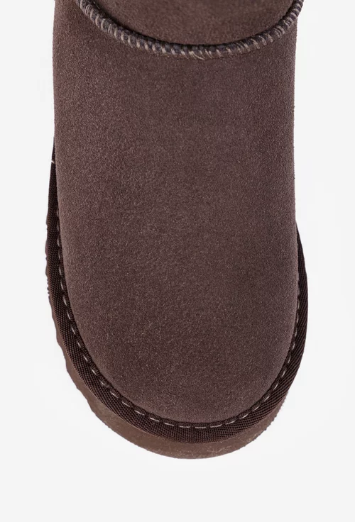 Ghete dama NUR din piele intoarsa maro inchis imblanite