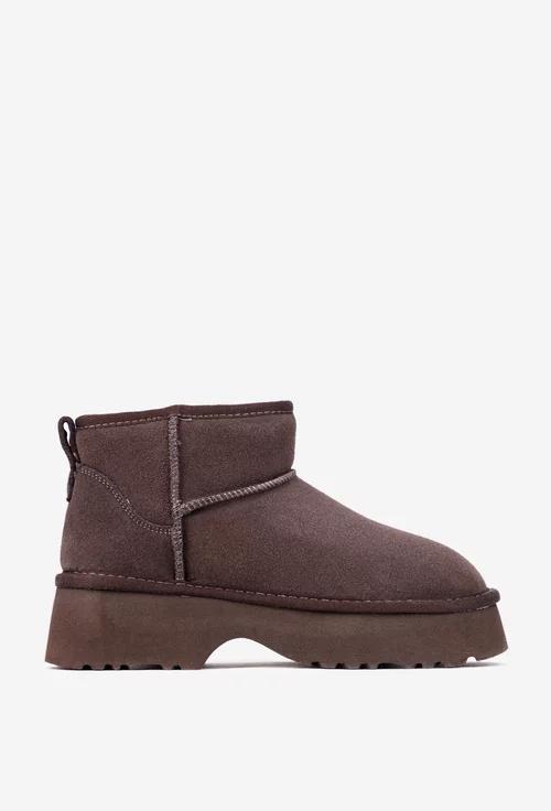 Ghete dama NUR din piele intoarsa maro inchis imblanite