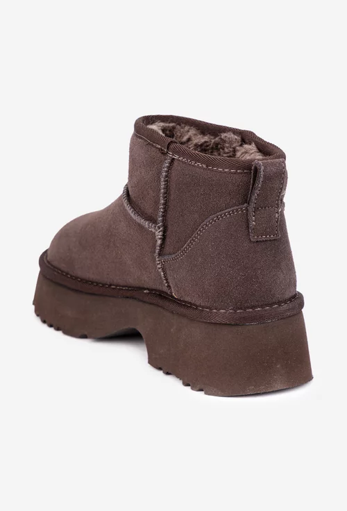 Ghete dama NUR din piele intoarsa maro inchis imblanite