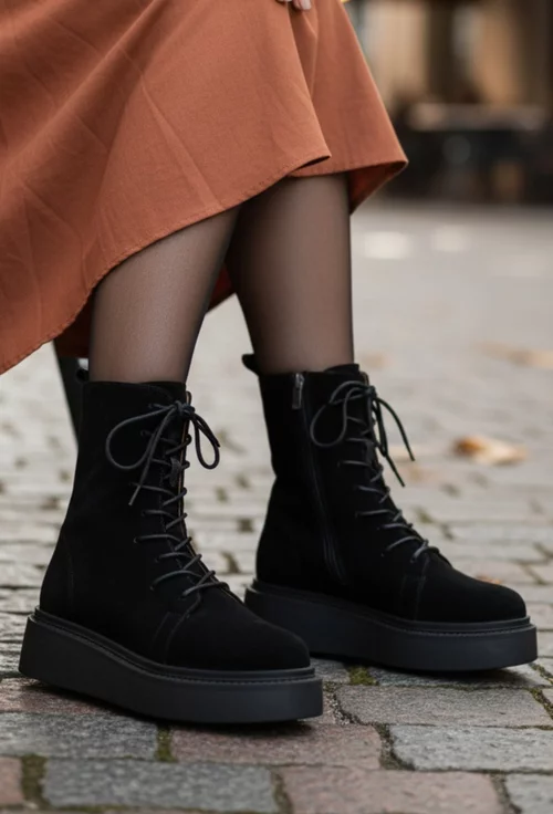 Ghete dama NUR din piele intoarsa neagra