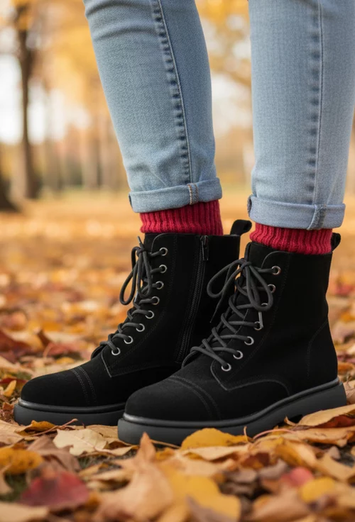 Ghete dama NUR din piele intoarsa neagra