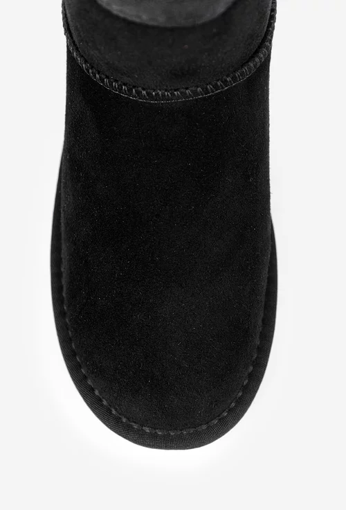 Ghete dama NUR din piele intoarsa neagra cu blanita