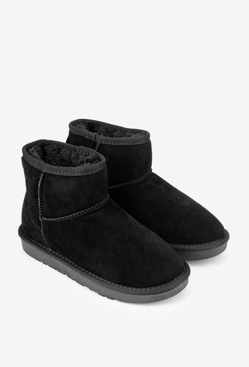 Ghete dama NUR din piele intoarsa neagra cu blanita