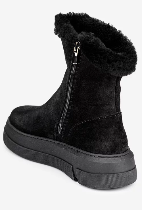 Ghete dama NUR din piele intoarsa neagra cu fermoar