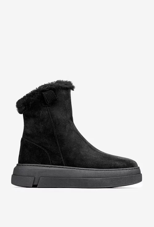 Ghete dama NUR din piele intoarsa neagra cu fermoar