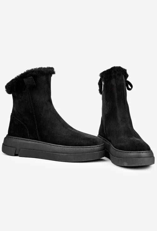 Ghete dama NUR din piele intoarsa neagra cu fermoar