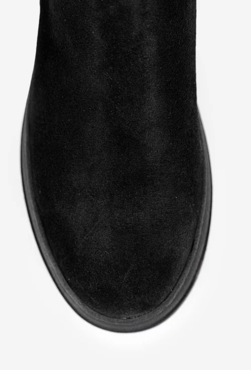 Ghete dama NUR din piele intoarsa neagra cu fermoar