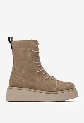 Ghete dama NUR din piele intoarsa taupe
