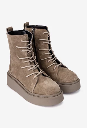 Ghete dama NUR din piele intoarsa taupe