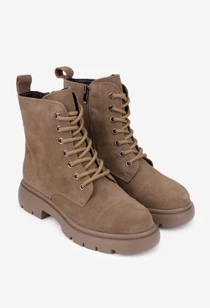 Ghete dama NUR din piele intoarsa taupe