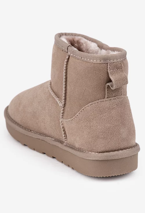 Ghete dama NUR din piele intoarsa taupe cu blanita