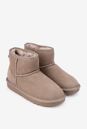 Ghete dama NUR din piele intoarsa taupe cu blanita