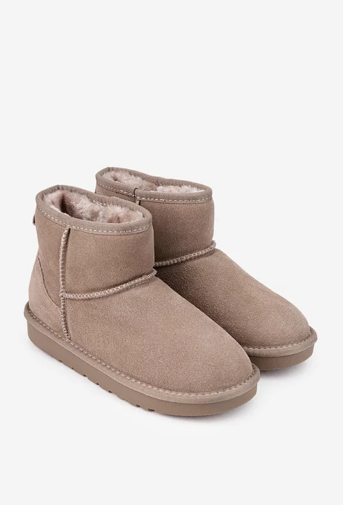 Ghete dama NUR din piele intoarsa taupe cu blanita