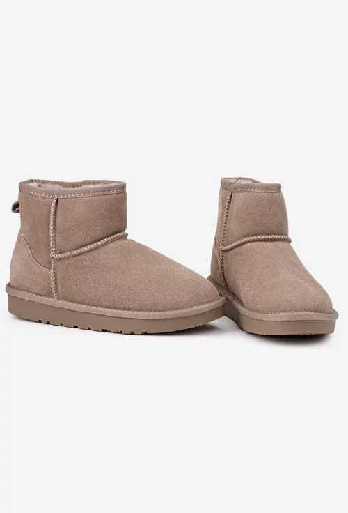 Ghete dama NUR din piele intoarsa taupe cu blanita