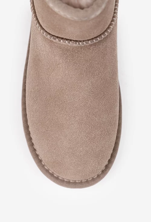 Ghete dama NUR din piele intoarsa taupe cu blanita