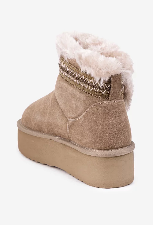 Ghete dama NUR din piele intoarsa taupe cu model