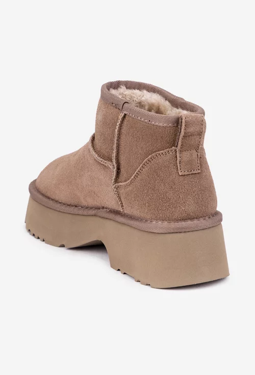 Ghete dama NUR din piele intoarsa taupe imblanite