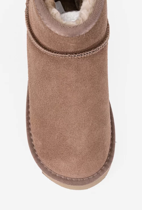 Ghete dama NUR din piele intoarsa taupe imblanite