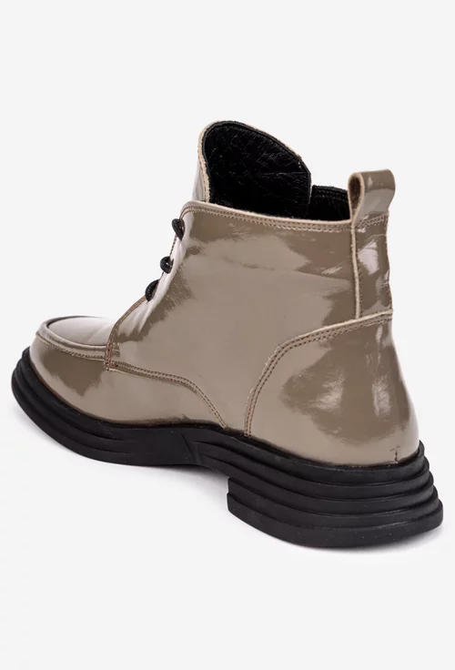 Ghete dama NUR din piele taupe lacuita