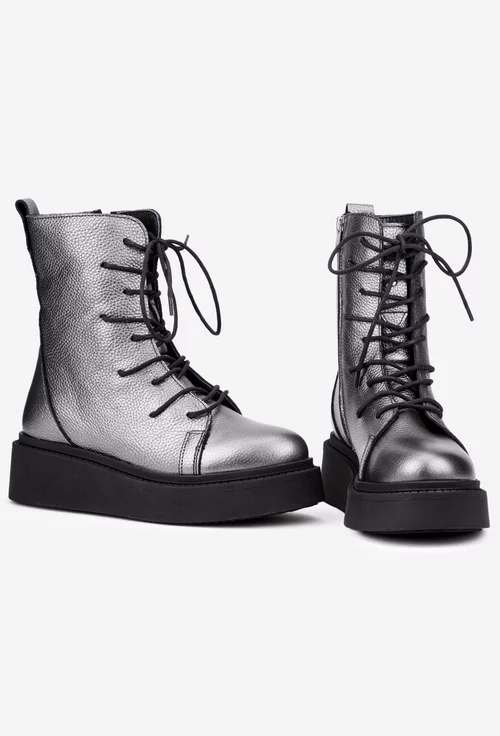 Ghete dama NUR din piele texturata argintie