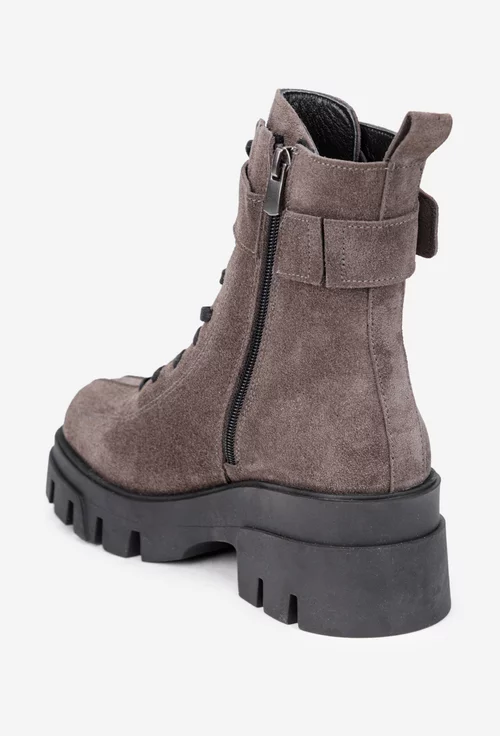 Ghete dama NUR grej din piele intoarsa