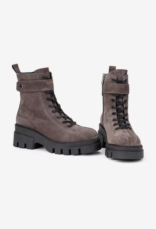 Ghete dama NUR grej din piele intoarsa