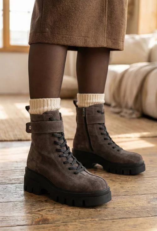 Ghete dama NUR grej din piele intoarsa