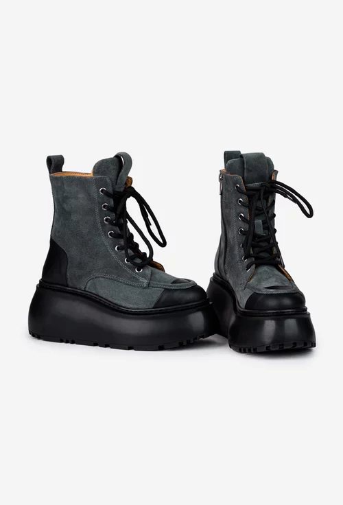 Ghete dama NUR gri cu negru din piele cu platforma