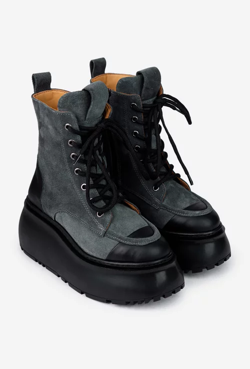 Ghete dama NUR gri cu negru din piele cu platforma